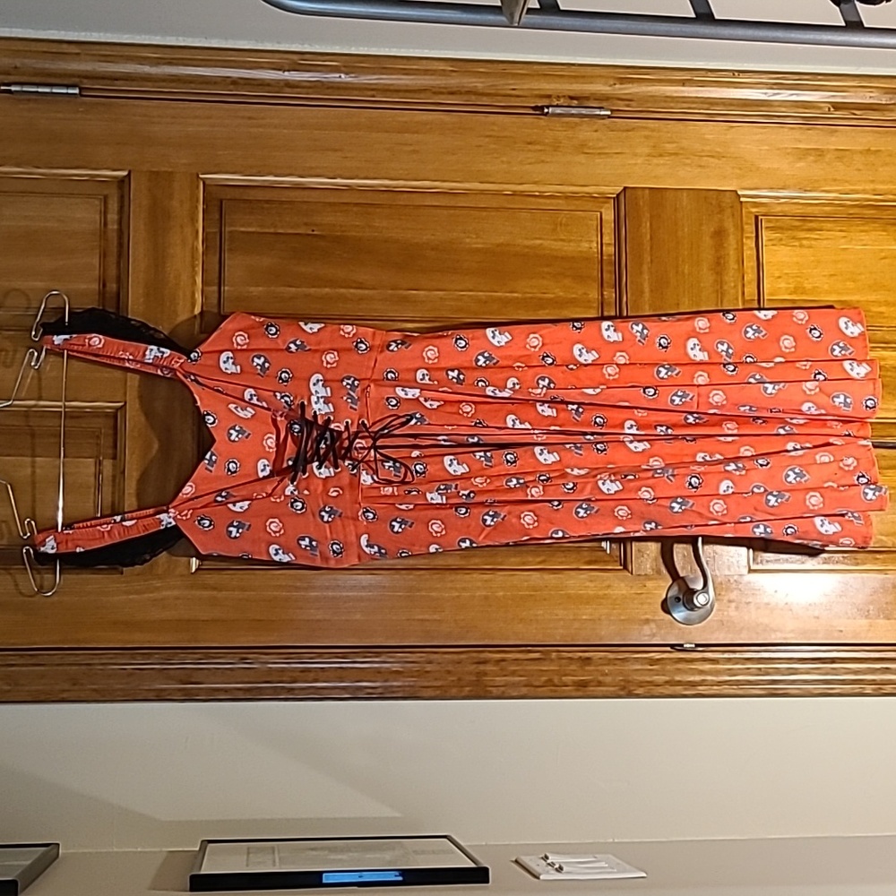 Hearts & Roses skull and rose print corset lace up pinup dress with full skirt